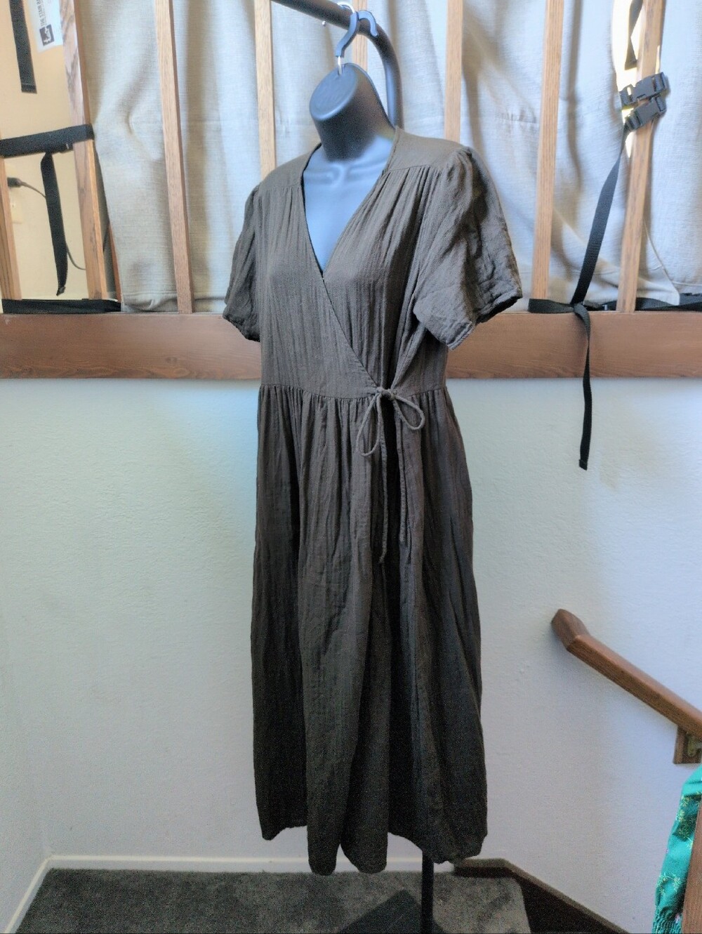 ✨ Neuflora Cotton Wrap Dress In Chocolate Brown Size M - Picture 8 of 11